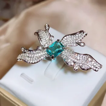 Новое креативное обручальное кольцо из серебра 925 пробы с плотной инкрустацией ААААА Циркон Блестящая бабочка роскошные женские украшения с зелеными драгоценными камнями