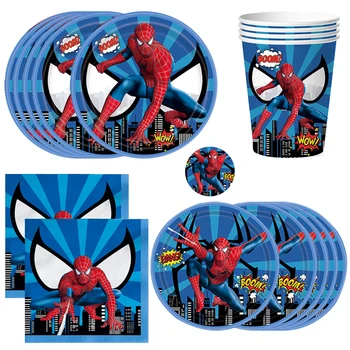 Новое украшение для вечеринки в честь дня рождения в стиле Человека-паука, набор одноразовой посуды для мальчиков, Бумажные тарелки, чашки, Салфетки, принадлежности для душа ребенка