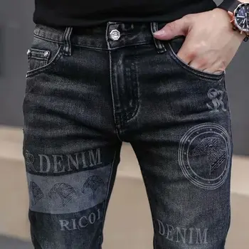 Новые демисезонные джинсы, стираемая дизайнерская одежда, черные модные Корейские винтажные брюки-карго с вышивкой