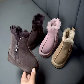 Новые зимние детские зимние ботинки из натуральной кожи для девочек, теплая плюшевая обувь для мальчиков, модные детские ботинки, обувь для малышей