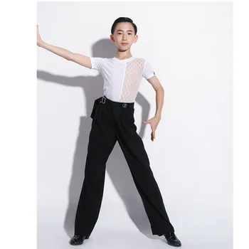 Новый топ и брюки для детских танцев с короткими рукавами, мужская латиноамериканская рубашка, комплект брюк для выступления на сцене, бальная танцевальная одежда