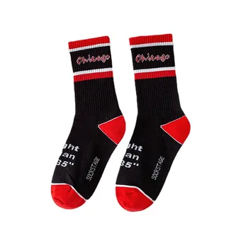Носки Chicago, черные, белые и красные, классическая цветовая гамма, ретро-уличные спортивные повседневные хлопчатобумажные носки для скейтбординга