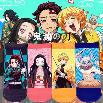 Носки с аниме Demon Slayer Kimetsu No Yaiba, женские, мужские, для мальчиков и девочек, короткие носки с защитой от скольжения, дышащие носки