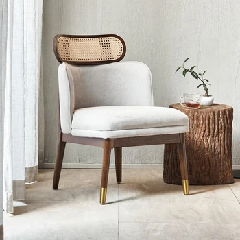 Обеденные стулья из ротанга скандинавского массива Современная мебель для столовой Домашний стул со спинкой для кухни гостиной Диван-кресло для отдыха