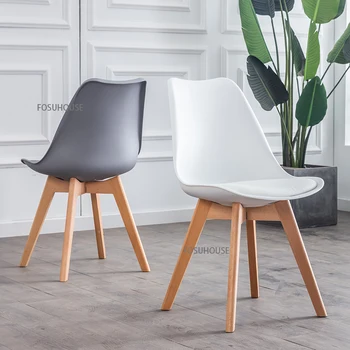 Обеденный стул Nordic Simple Leisure Creative Стул для переговоров Компьютерный Офис Домашняя Спинка Обеденные Стулья из массива дерева с мягкой сумкой