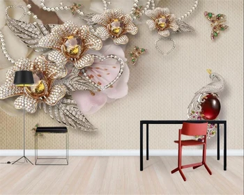 обои beibehang для домашнего декора, индивидуальные 3D трехмерные украшения, фон с бриллиантовым цветком, винило-декоративное оформление