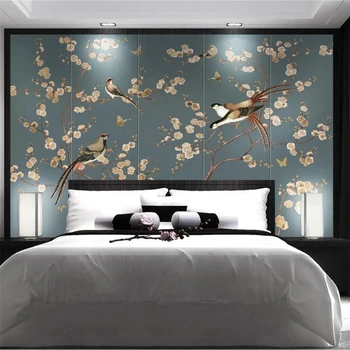 обои на заказ beibehang 3d фреска в скандинавском стиле, ручная роспись, винтажные цветы и птицы, настенная роспись на фоне телевизора, 3D обои для стен