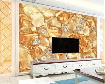 Обои на заказ Papel de parede 3D трехмерные роскошные бриллиантовые украшения из листового золота фон для телевизора в гостиной настенная роспись