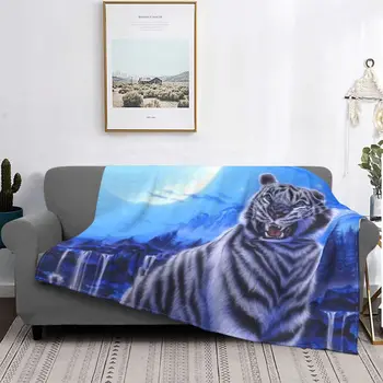 Обои с тигром, одеяло с природой и Луной, флисовое портативное супер мягкое одеяло для кровати, плюшевое тонкое одеяло для путешествий