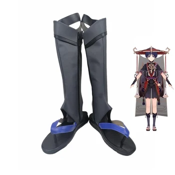 Обувь для косплея Genshin Impact Scaramouche, вечерние ботинки для косплея Batlle Scaramouche, обувь из искусственной кожи, реквизит для Хэллоуина