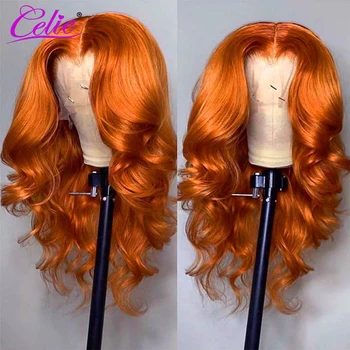 Объемные кружевные парики Celie Ginger цвета Body Wave 13x4, Объемные кружевные парики из человеческих волос, Кружевной парик для женщин