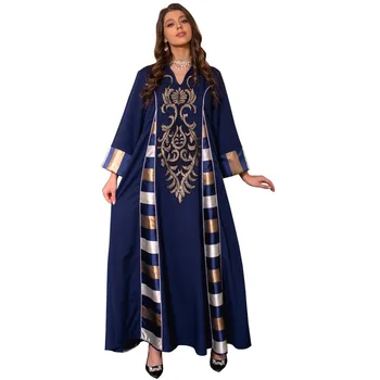 Одежда Ближнего Востока Абая Джалабия, вышивка пайетками, Длинные рукава в полоску, Элегантное Мусульманское Вечернее платье для вечеринки в Дубае, Халат