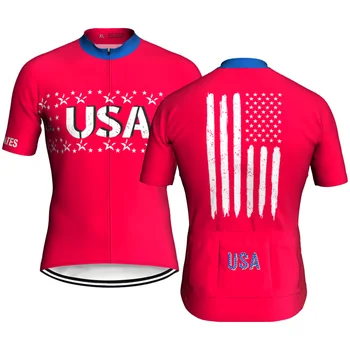 Одежда для велоспорта на открытом воздухе, рубашка с коротким рукавом, куртка для шоссейных спусков, США, MTB, Летний топ для велосипедистов, Джерси, Спортивные красные колготки, одежда