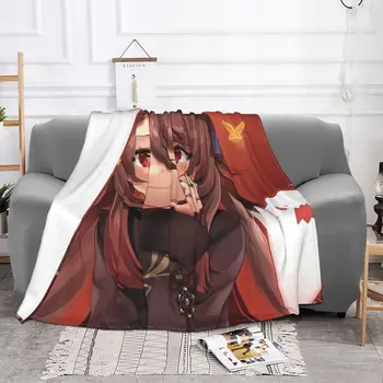 Одеяла Hutao Genshin Impact из флиса, осенне-зимняя аниме-игра, Многофункциональные мягкие пледы для дивана, Стеганое одеяло