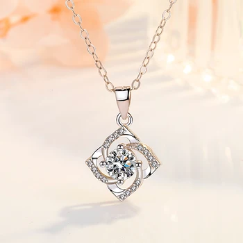 Ожерелье с подвеской из муассанита и бриллиантового клевера D-цвета, свадебные украшения из чистого серебра S925 пробы для женщин PE026