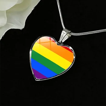 Ожерелье с сердцем гей-прайда, Радужный Флаг, Бесконечная Любовь, Лесбийская Гордость, ЛГБТ-Подвеска, Уникальный Дизайн, Стеклянная Длинная Цепочка, мужские И Женские Ювелирные Изделия