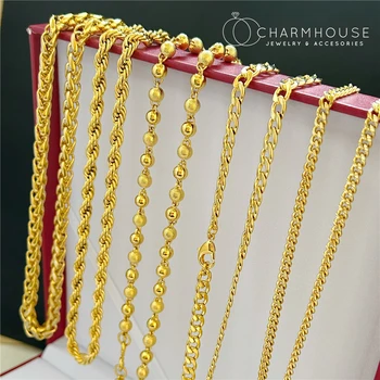 Ожерелья из желтого золота с покрытием для мужчин, 24-дюймовое ожерелье с длинной цепочкой, Homme Dubai Gold GP, Ювелирные Аксессуары, Подарки для вечеринок