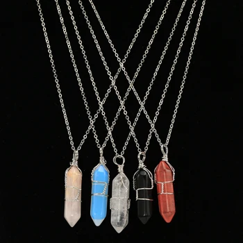 Ожерелья с шестиугольными колоннами, цепочки с подвесками из натурального хрусталя, ожерелье для женщин