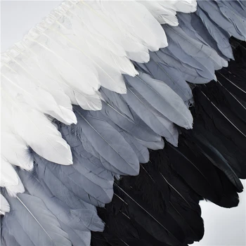 Отделка из белых и черных гусиных перьев длиной 2 метра, украшение свадебной вечеринки, бахрома из натуральных перьев, лента для рукоделия и рукоделия