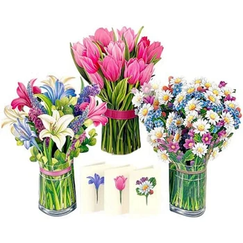 -Открытки, 3D всплывающие Поздравительные открытки Forever Flower Bouquet в натуральную величину с открыткой для заметок и конвертом