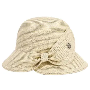 Открытый солнцезащитный козырек Пляжная шляпа Регулируемая Дышащая Удобная Соломенная шляпа с широкими полями, украшенная стразами