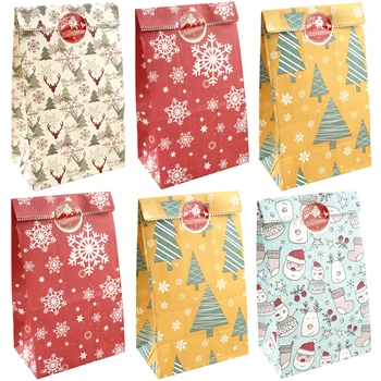 Пакеты из Крафт-Бумаги с Наклейками Snowflake Cookie Food Bag Merry Christmas Candy Gift Bag Рождественское Украшение Подарочная Упаковка