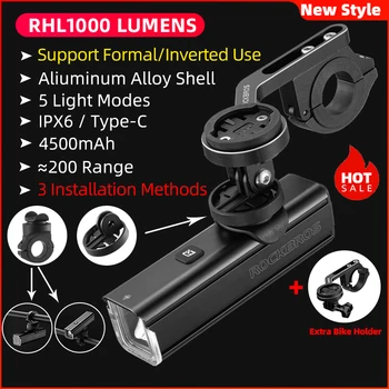 Передний фонарь велосипеда ROCKBROS, Непромокаемый USB-аккумуляторный Велосипедный фонарь 1000LM, Велосипедная фара, светодиодный фонарик 4800 мАч, Велосипедная лампа MTB