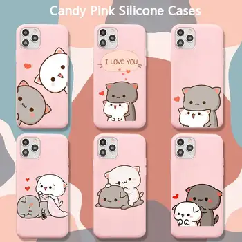 Персиковый Мультяшный Чехол для телефона Mochi Cat для iPhone14 13 11 12 Pro mini pro XS MAX 8 7 Plus X 2020 XR Матовые Карамельно-Розовые Силиконовые Чехлы