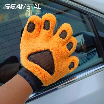 Перчатки SEAMETAL для мойки автомобилей с пятью пальцами из микрофибры и синели, мягкая толстая рукавица для чистки автомобилей, двусторонняя перчатка для ухода за деталями автомобиля