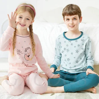 Пижамы для мальчиков-подростков, осенняя детская одежда с длинными рукавами, пижамы для девочек, хлопковые пижамные комплекты для детей 9, 10, 12, 14, 16 лет