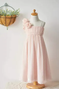 Платье с цветочным узором для девочек из элегантного тюля с 3D цветами на одном плече и застежкой-молнией сзади Для первого причастия