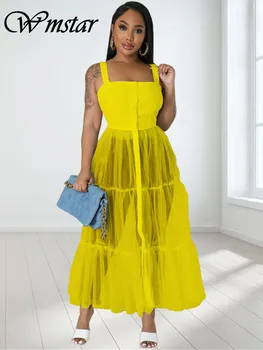 Платья Wmstar для женщин, сексуальная комбинация, однотонное сетчатое лоскутное элегантное платье Макси, клубные наряды, Лето 2023, оптовая продажа, прямая поставка, S-XL