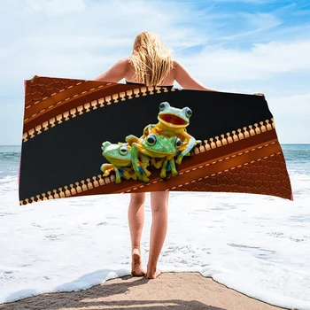 Пляжное полотенце с рисунком милой лягушки и мелких животных Cartonn, впитывающее пот, Быстросохнущее банное полотенце для детей, подростков, спортивное полотенце для путешествий