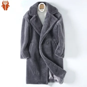 Повседневное Мужское пальто из 100% Натуральной Овечьей шерсти Зима 2023, Теплая Корейская Шерстяная куртка, Длинные Мужские пальто Chaquetas Hombre Gxy761