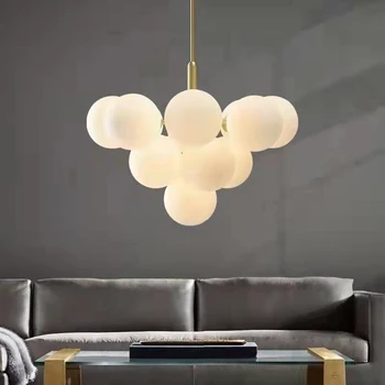 Подвесной светильник из скандинавского стекла с молочно-белым шаром, подвесной потолочный светильник для гостиной, ресторана, спальни, кухни, Люстры