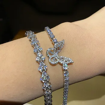 Полный бриллиантовый браслет с выдолбленной бабочкой и инкрустацией из бриллиантов для женщин с легкой роскошью и простотой