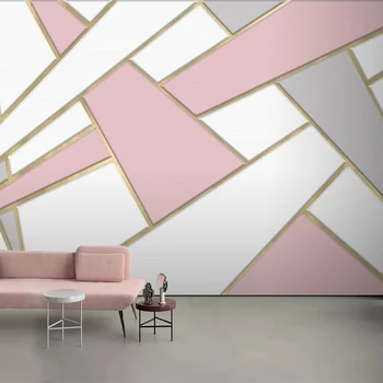 Пользовательские настенные обои любого размера, современные Абстрактные Геометрические Золотые линии, Розовые обои, Гостиная, спальня, 3D Водонепроницаемая фреска