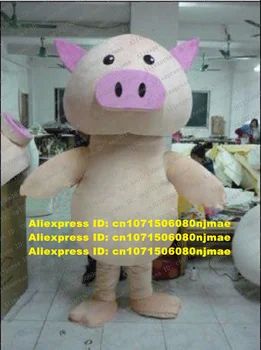 Приятный Светло-желтый костюм талисмана свиньи-поросенка, мультяшный персонаж, толстое лицо, розовые уши, нос, длинный хвост ZZ768, бесплатная доставка