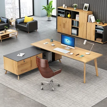 Простой письменный стол, современная ножка из массива дерева, комбинация стола и стула, итальянская офисная мебель