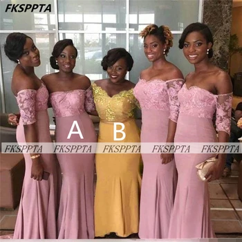 Пыльно-розовые длинные платья подружек невесты для чернокожих женщин с открытыми плечами и половинчатыми рукавами, свадебные платья для русалок, большие размеры