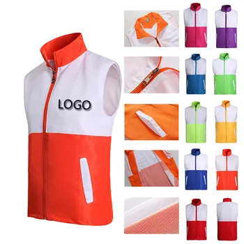 Рабочая одежда для мужчин и женщин из двухслойной сетки с цветным блоком и нанесенным по индивидуальному заказу логотипом для рекламной кампании
