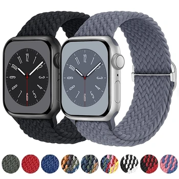 Ремешок для Apple Watch band 44мм 40мм 45мм 41мм 49мм 38мм 42мм Эластичный плетеный браслет iwatch series 7 se 5 6 8 ultra 49мм band