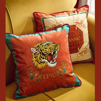 Ретро-наволочка с красным тигром, наволочка для патио, Роскошное художественное классическое украшение комнаты с животными Coussin Home Cojines Art