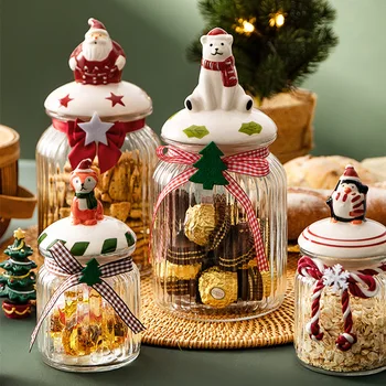 Рождественская банка для конфет, печенье, Орехи, Запечатанная банка, Коробка для хранения закусок, Стеклянная банка для хранения пищевых продуктов, Бутылка для хранения Рождественский подарок