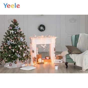 Рождественский декор, подарочный венок, светильник, камин, деревянный пол, фон для фотосъемки, индивидуальный фотографический фон для фотостудии