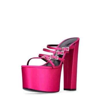 Розово-красные сандалии Silk Water Diamond 2023, водонепроницаемая платформа для подиума, банкета, Высокие каблуки, женская обувь в европейском и американском стиле 43 размера