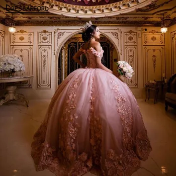 Розовые пышные платья, мексиканское бальное платье с открытыми плечами, длинное милое платье принцессы на выпускной 16 лет, 15-летняя