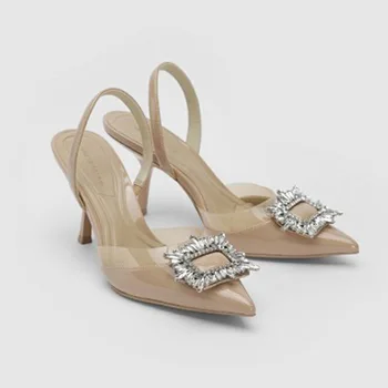 Роскошная женская обувь из ПВХ на прозрачном каблуке со стразами, новинка 2023 года, женские вечерние свадебные туфли на высоком каблуке-шпильке