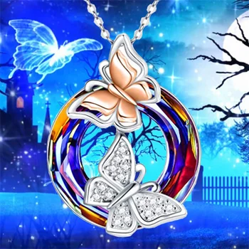 Роскошное женское Радужное круглое ожерелье с подвеской, Милые серебряные цепочки, Очаровательные свадебные ожерелья с бабочками для женщин