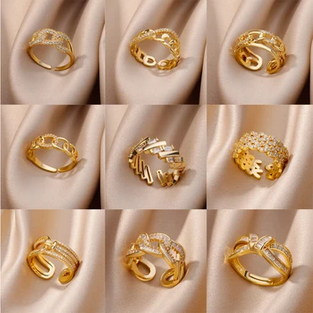 Роскошные Открытые кольца с кубическим цирконием для женщин, кольцо на палец в стиле панк из нержавеющей стали золотого цвета, эстетичные ювелирные изделия, подарочная бижутерия femme